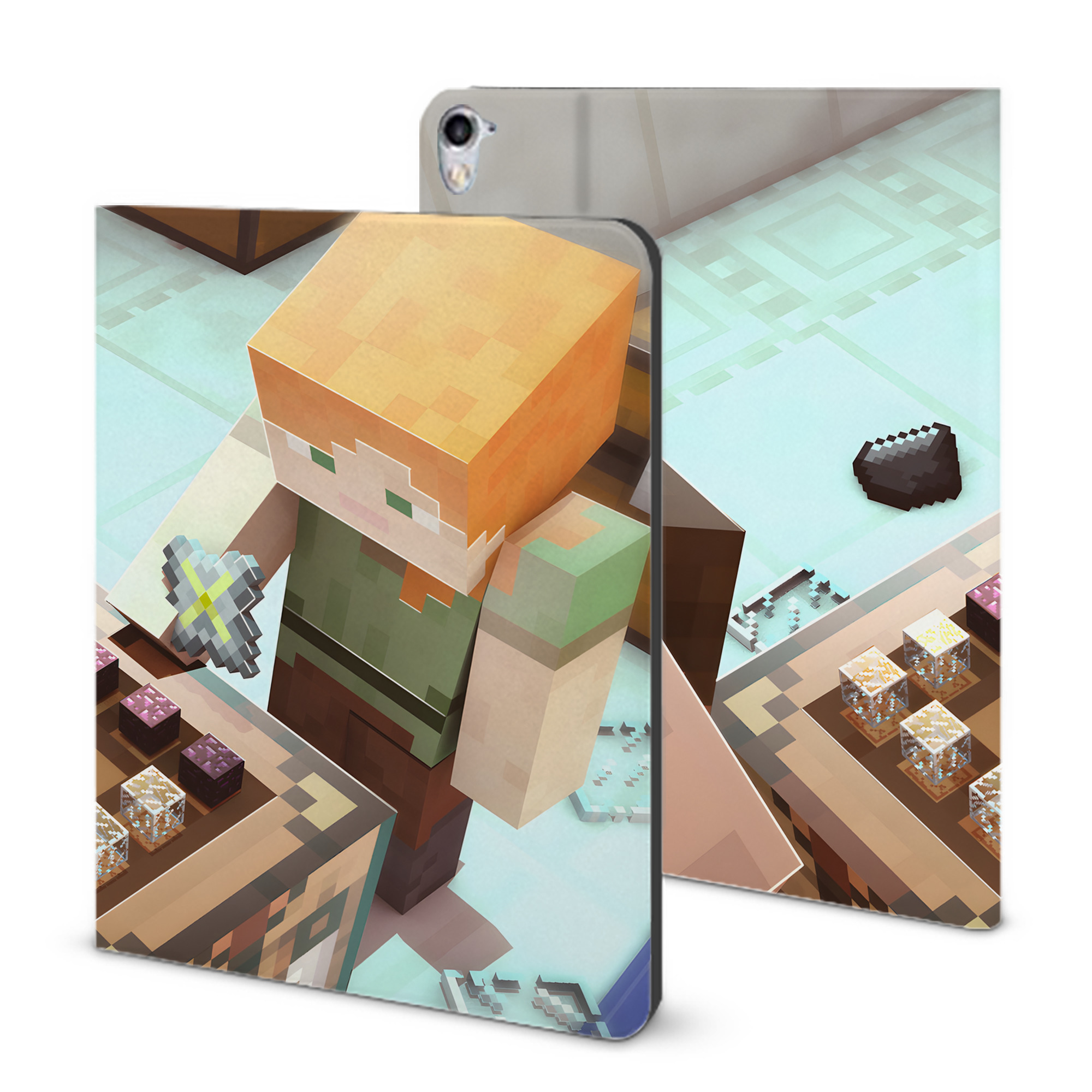 （画像用） マインクラフト ブロックの世界 Minecraft MC Block world IPad ケース ブック型 PUレザー TPU 耐衝撃 軽量 薄型 ペン収納なし 全面保護 IPad 各モデル対応
